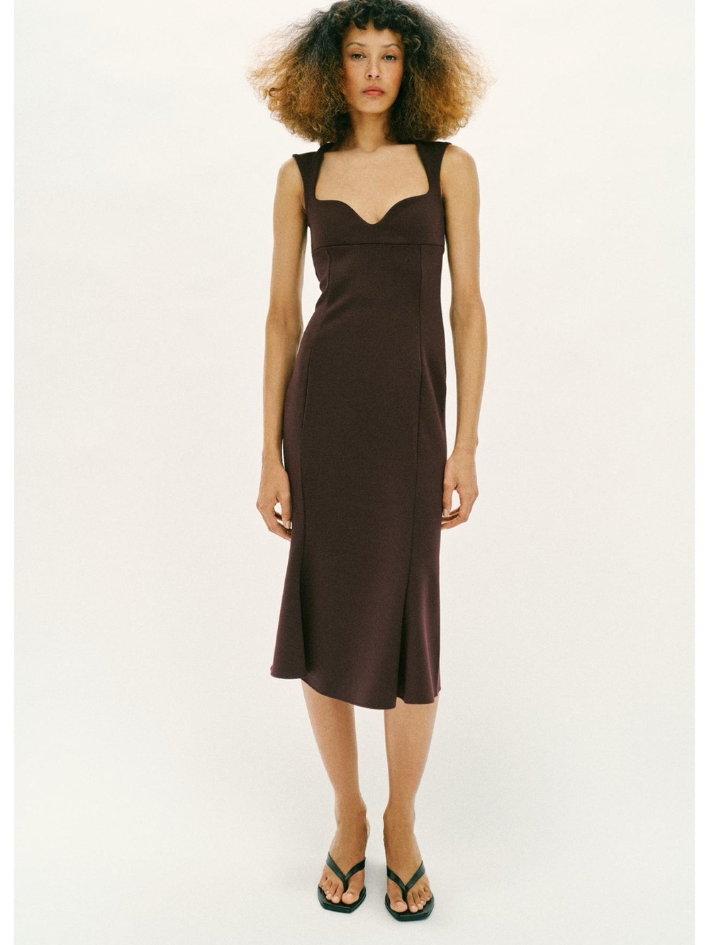 Zara NWT Sleeveless Sculpted Neckline Midi Dress in Brown